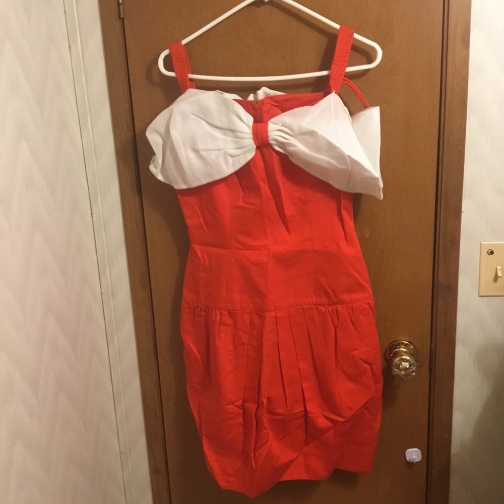 Jan Barboglio Red White Pleated Crepe 1960 Vintage Bow Mini Dress 6
